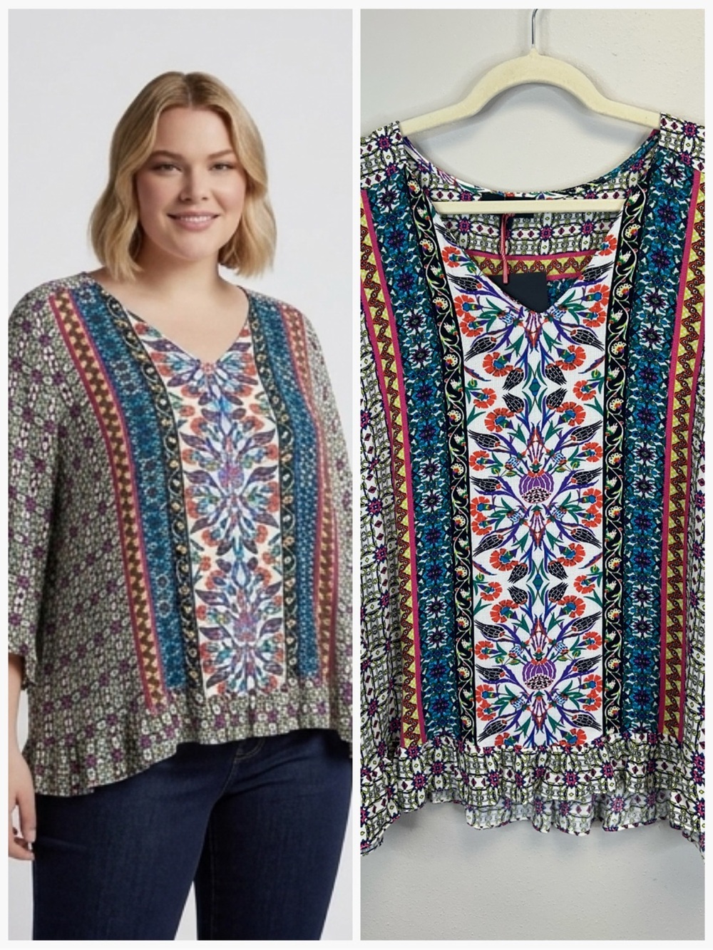 Flowy Multicolor Boho Tunic Floral Plus Size 2X NWT Hippie Lightweight Travel